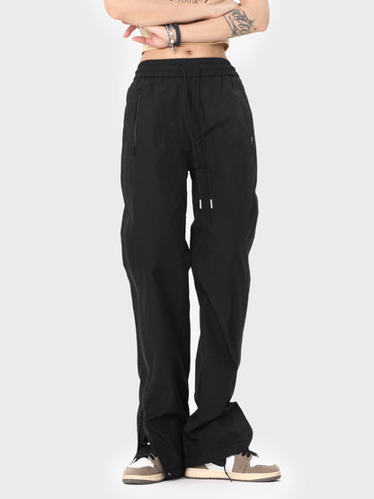Unisex 2 colors Black Beige Zipper Strip Casual loose Sweatpants