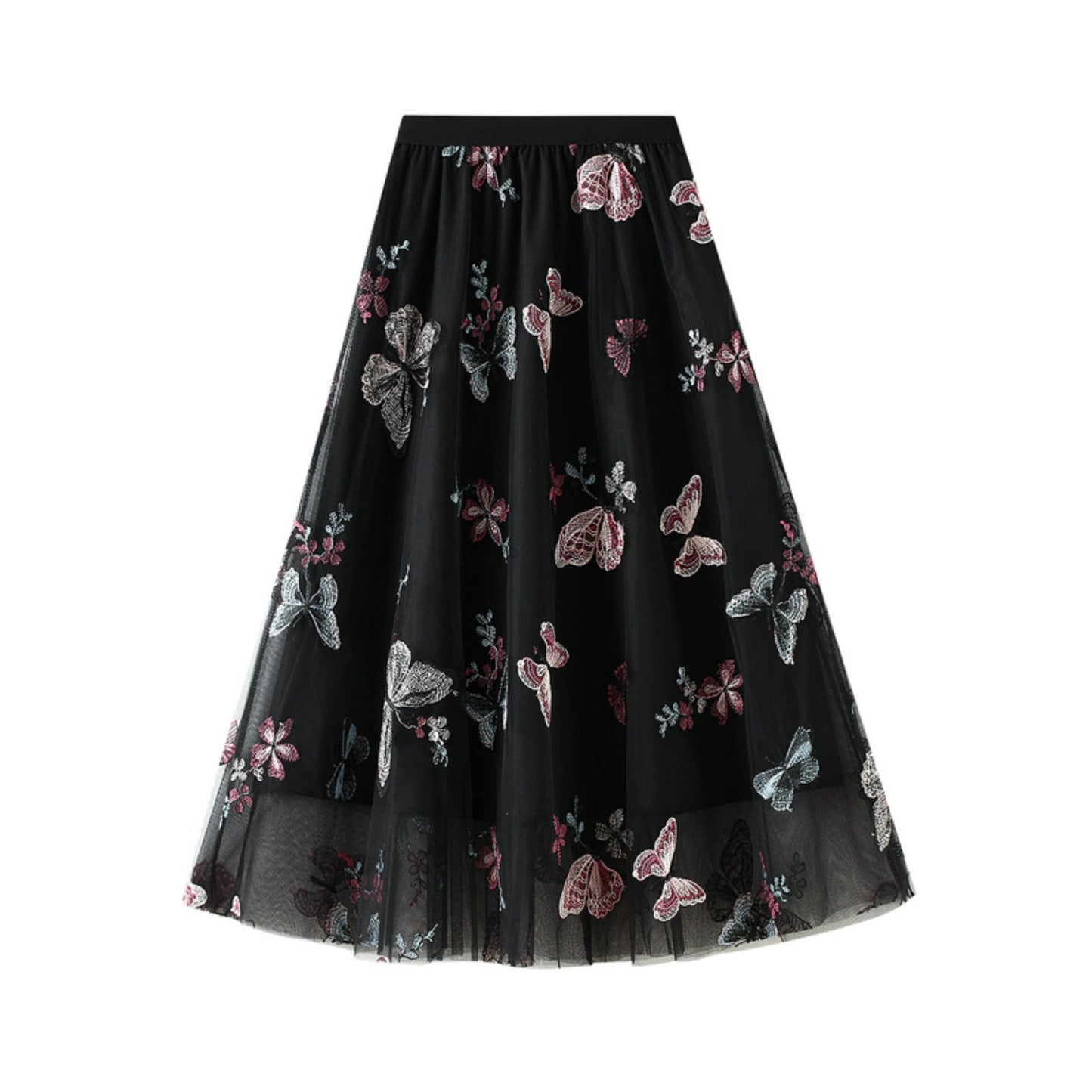 Embroidered Butterfly Midi Skirt