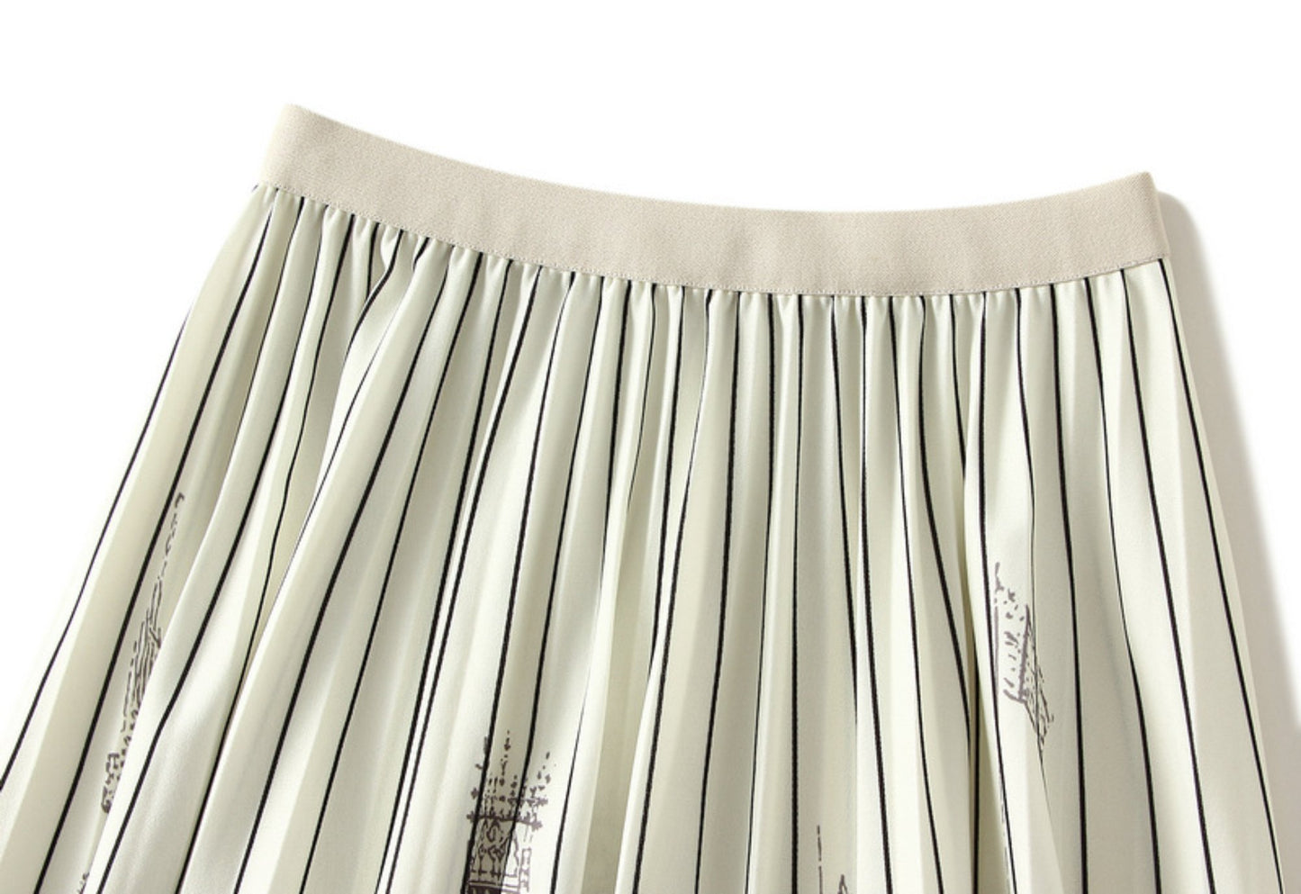 Retro City Print Pleated Midi Skirt
