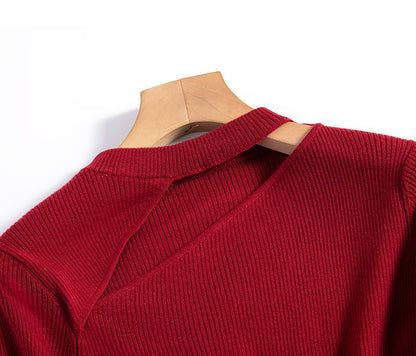 Collarbone Hollow Knitted Bottoming Shirt