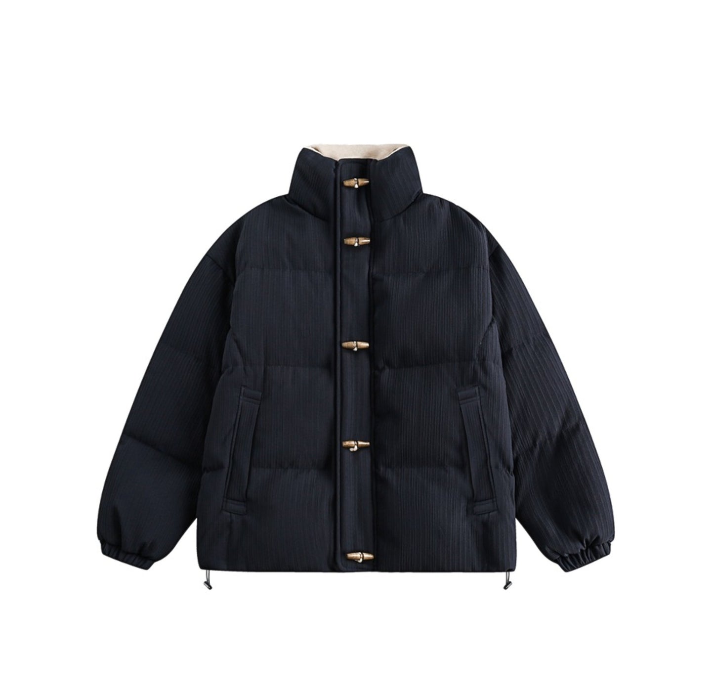 Retro Horn Button Stand Collar Down Jacket