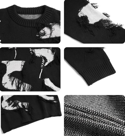 Unisex Fringed Rope Patchwork Knitted Sweater