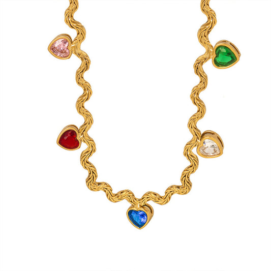 18k Gold Little Colorful Gemstone Pendant Necklace/Waterproof