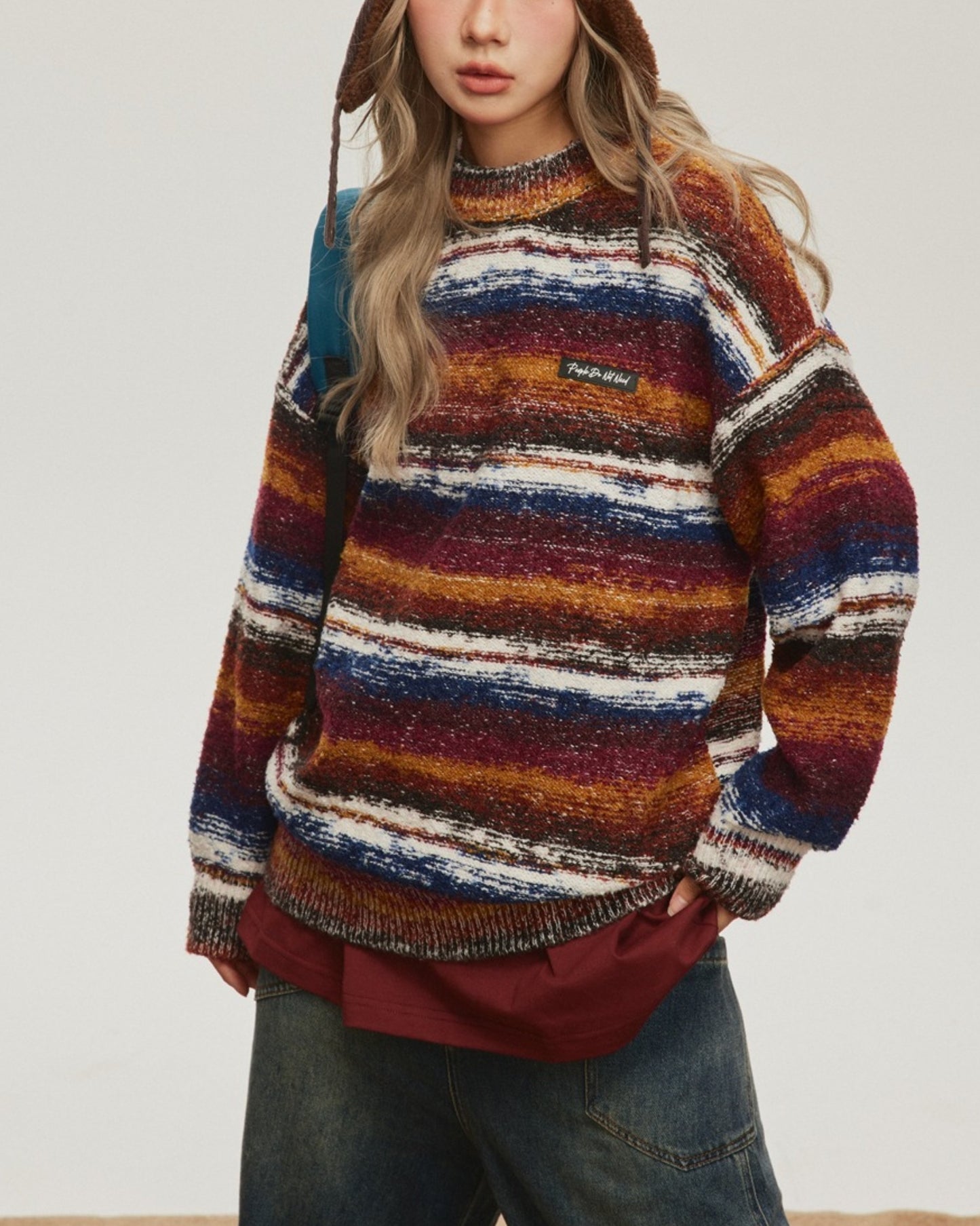 Ethnic Retro Top Striped Sweater