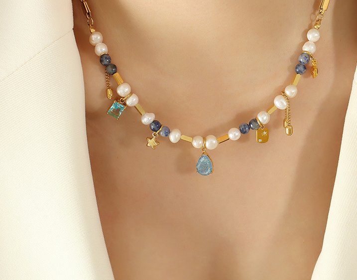 Natural Stone Freshwater Pearl Pendant Necklace/Waterproof