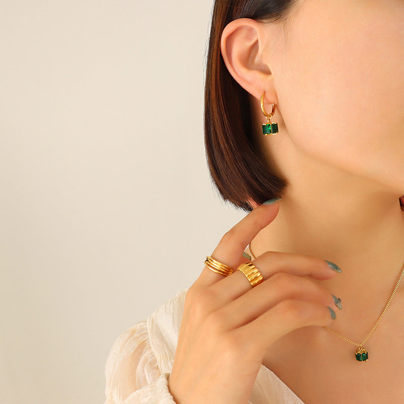 Emerald Necklace and Earring Jewelry Set/Waterproof