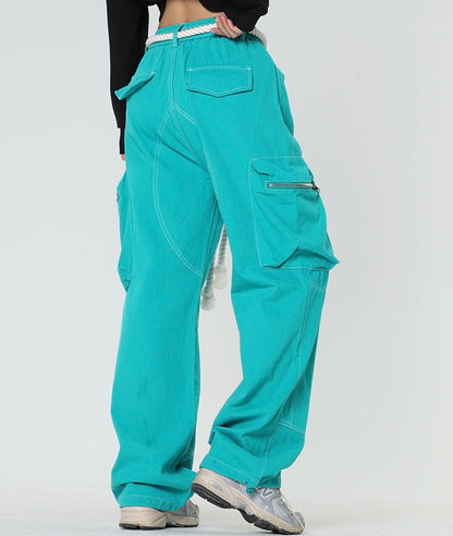 Unisex 4 Colors High Waist Big Pocket Cargo Pants