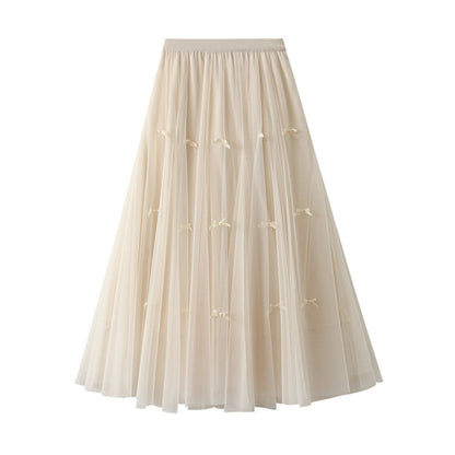 Bow Mesh Midi Tulle Skirt